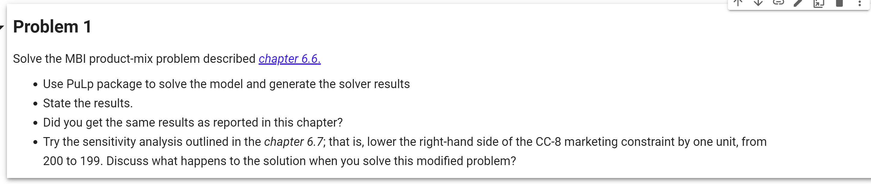 Solved Problem 1 Solve the MBI product-mix problem described | Chegg.com