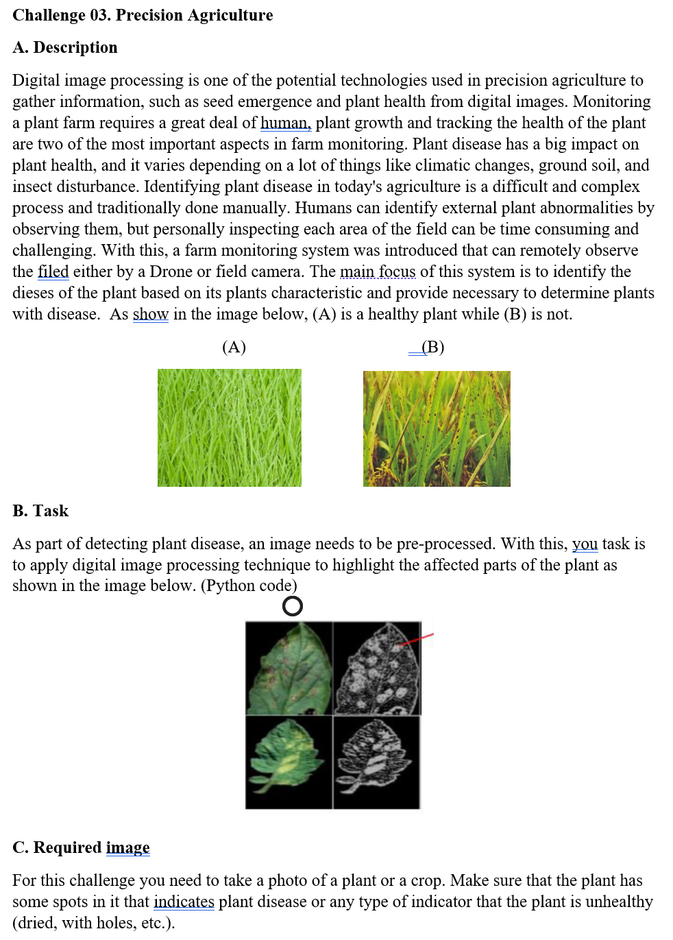 Solved Challenge 03. Precision Agriculture A. Description | Chegg.com