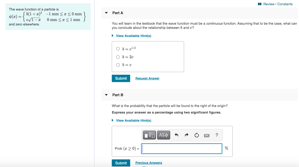 Solved Review Constants Part A The wave function of a | Chegg.com