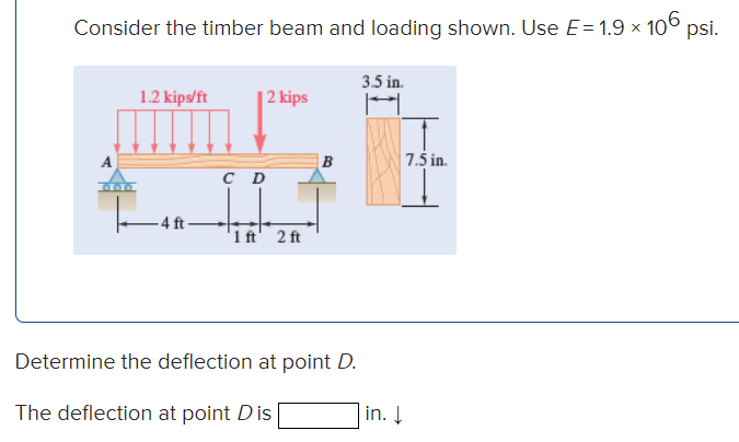 Solved Consider the timber beam and loading shown. Use E= | Chegg.com