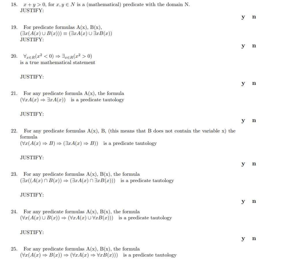 Solved 18. ry >0, for x,y N is a (mathematical) predicate | Chegg.com