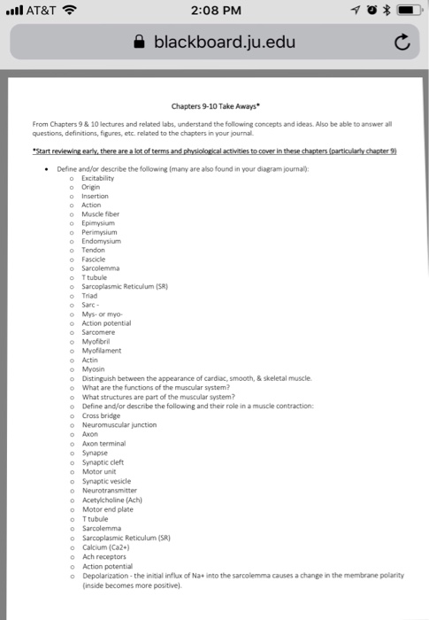 Solved: . AT&T 2:08 PM Blackboard.iu.edu Chapters 9-10 Tak... | Chegg.com