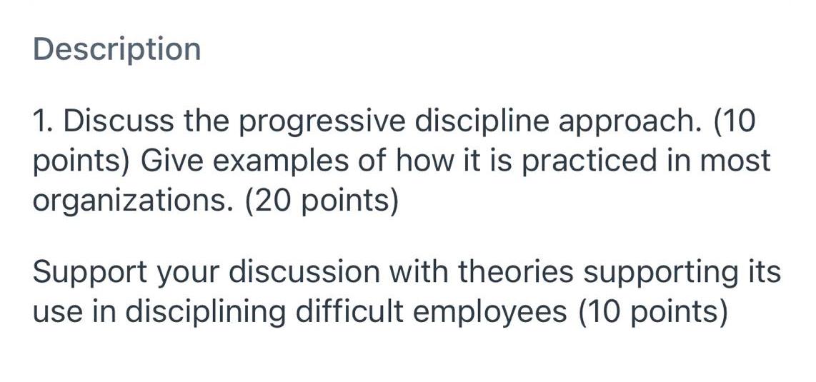 Solved Description 1. Discuss The Progressive Discipline | Chegg.com