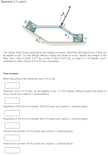 Solved Question 1 (1 Point) Two Blocks A And B Are Connected | Chegg.com