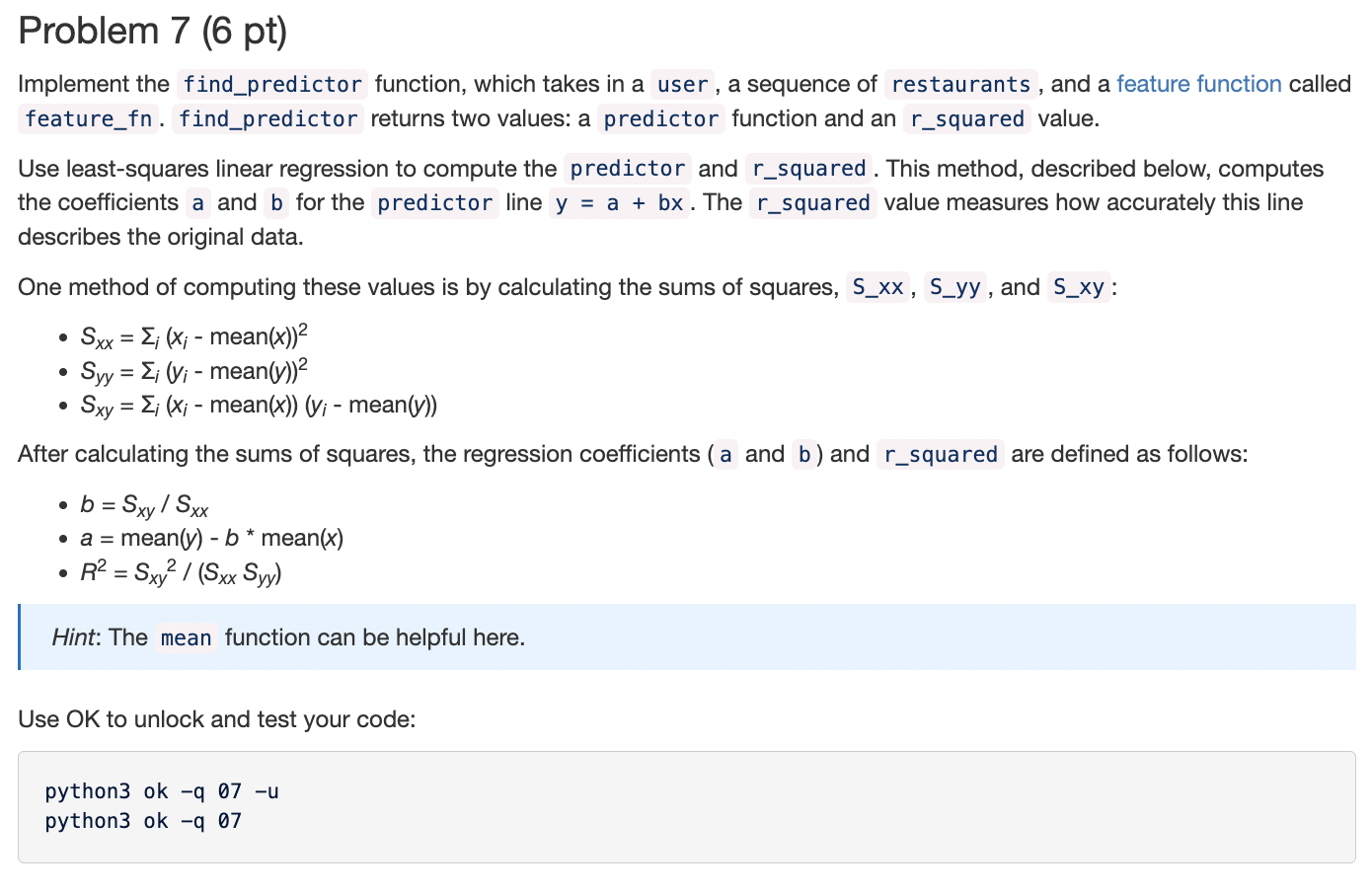 Solved def find_predictor (user, restaurants, feature_fn): | Chegg.com