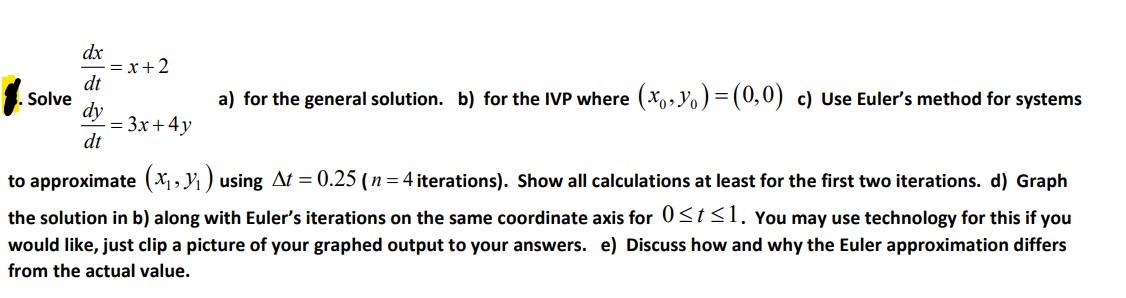 Solved dx = x + 2 dt Solve a) for the general solution. b) | Chegg.com