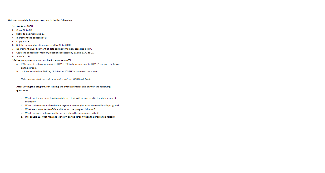 Solved Write An Assembly Language Program To Do The | Chegg.com