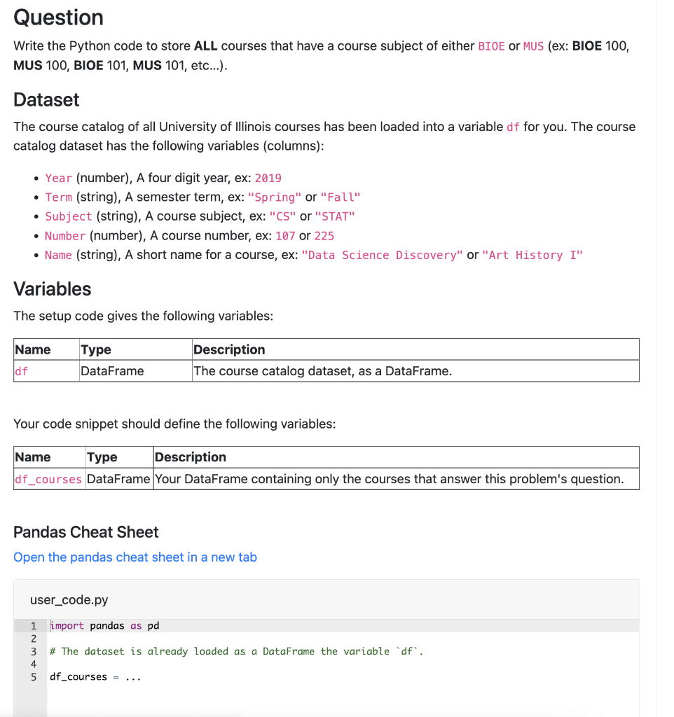 Solved Question Write the Python code to store ALL courses | Chegg.com
