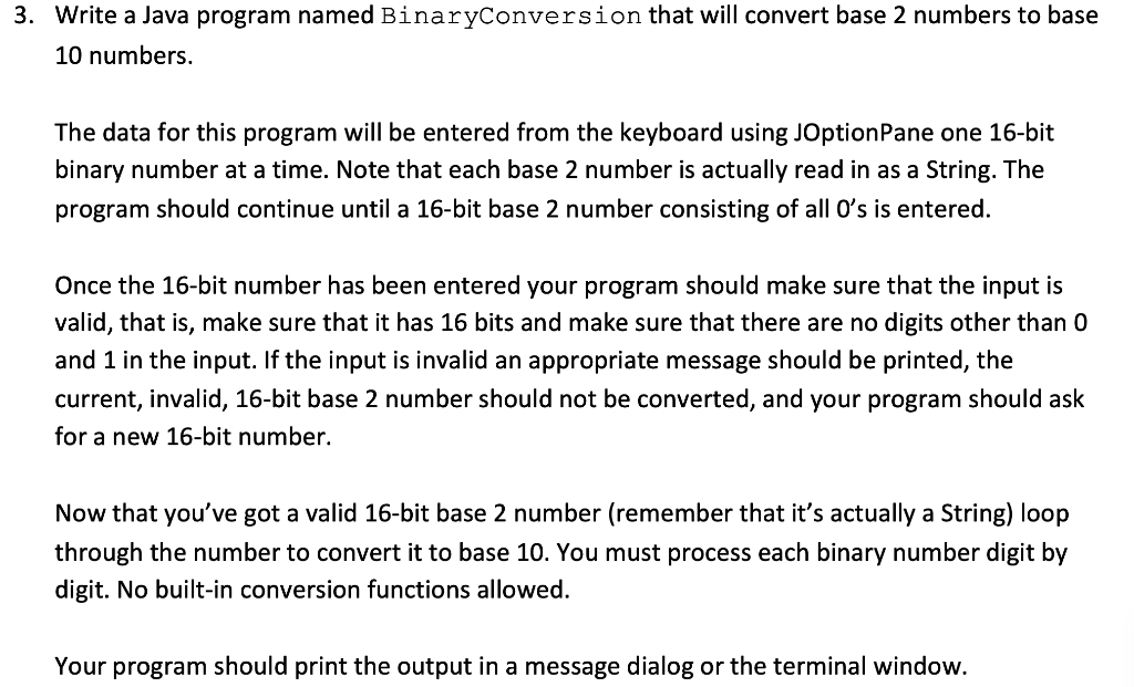 Solved 3. Write a Java program named BinaryConversion that | Chegg.com