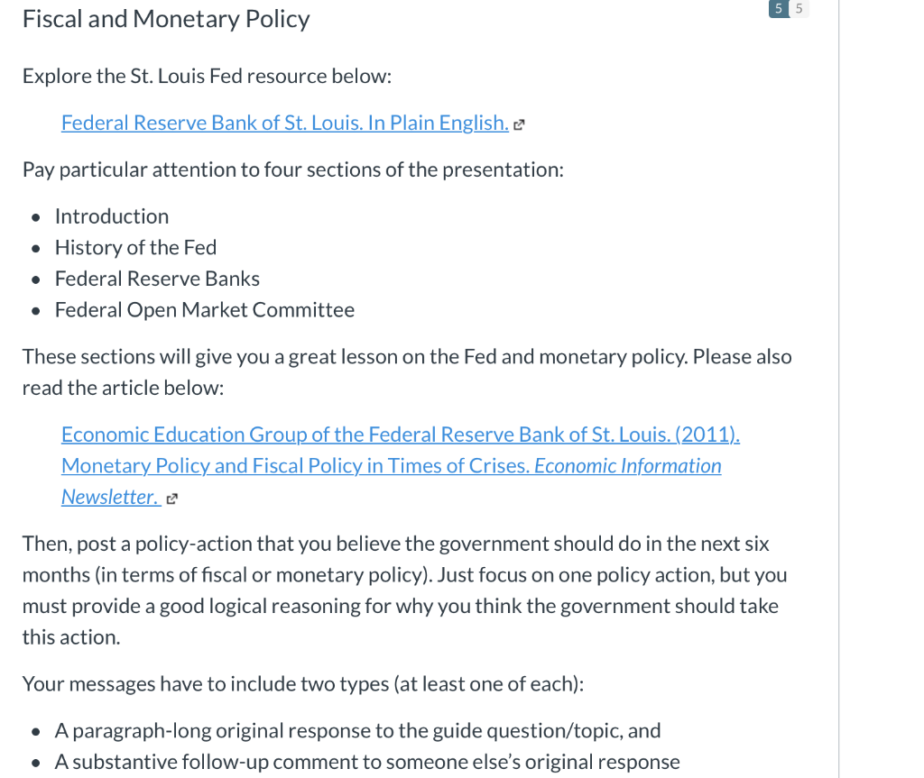 Fiscal and Monetary Policy Explore the St. Louis Fed | Chegg.com