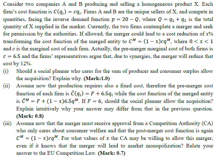 Solved Consider Two Companies A And B Producing And Selling | Chegg.com