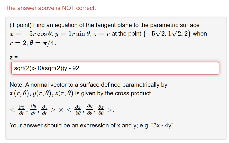 Solved Find An Equation Of The Tangent Plane To The Chegg Com