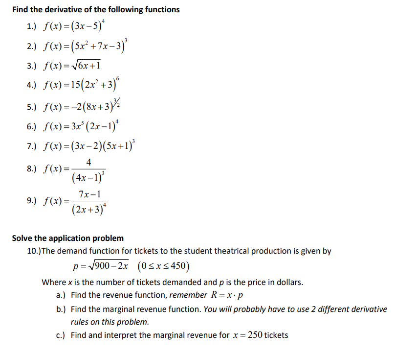 Solved Find The Derivative Of The Following Functions 1 6553