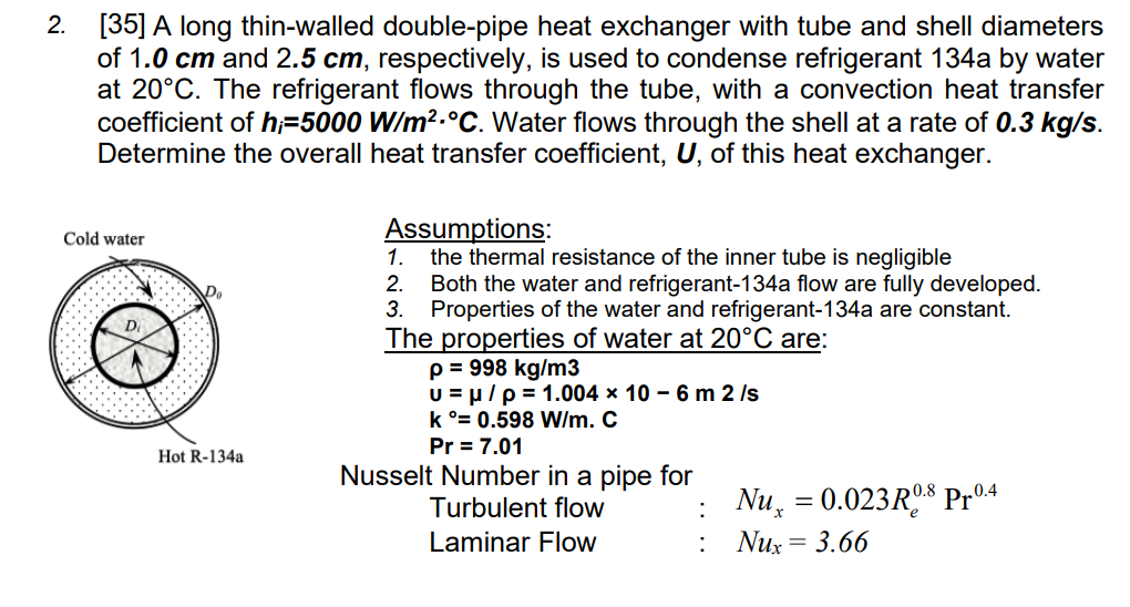 Solved 2. [35] A long thinwalled doublepipe heat exchanger