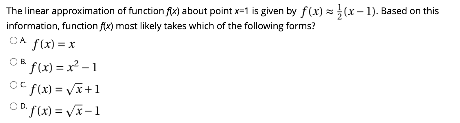 Solved The linear approximation of function f(x) about point | Chegg.com