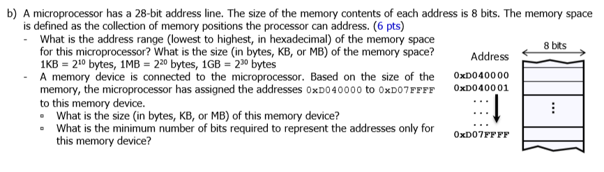 Solved 8 Bits B) A Microprocessor Has A 28-bit Address Line. | Chegg.com