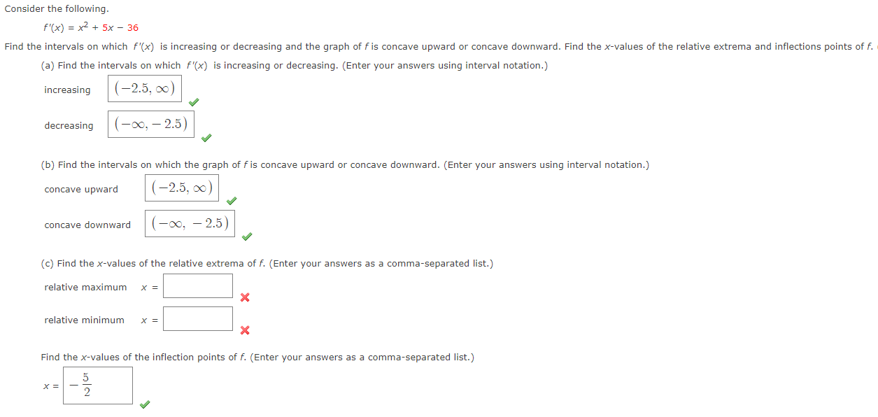 Solved Consider The Following F′ X X2 5x−36 A Find The