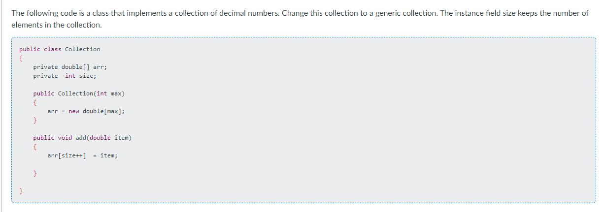 Solved The following code is a class that implements a | Chegg.com
