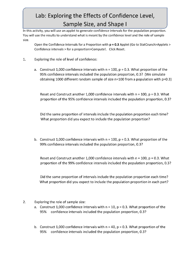 Solved Lab: Exploring the Effects of Confidence Level Sample | Chegg.com