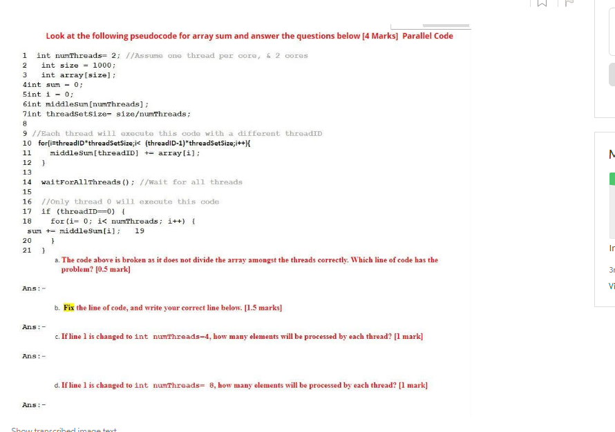 Solved Look at the following pseudocode for array sum and | Chegg.com