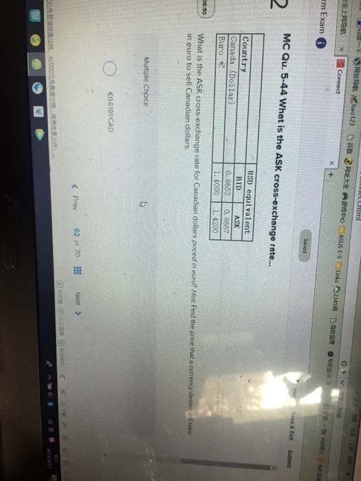 Solved MC Qu. 544 What is the ASK crossexchange rate...