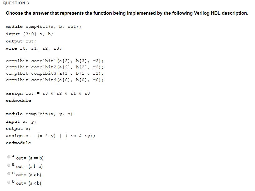 Solved QUESTION 3 Choose the answer that represents the | Chegg.com