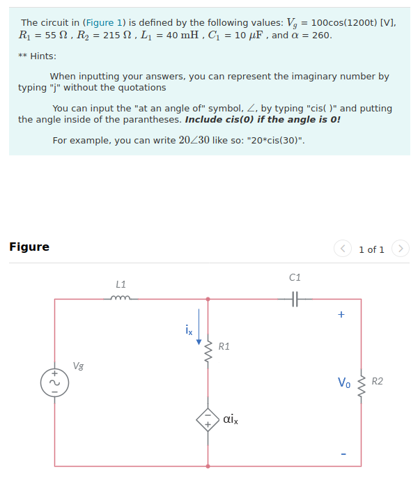 Solved The Circuit In Figure 1 Is Defined By The Follow Chegg Com