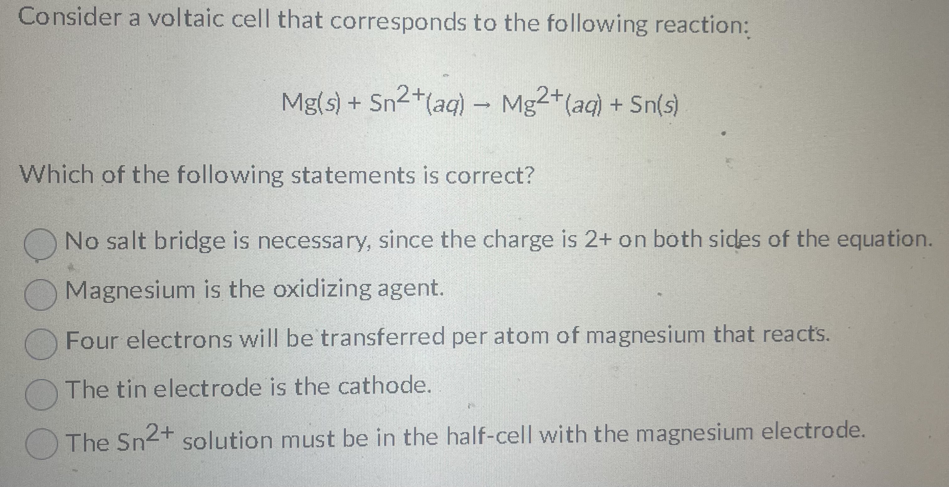 Solved Consider a voltaic cell that corresponds to the | Chegg.com
