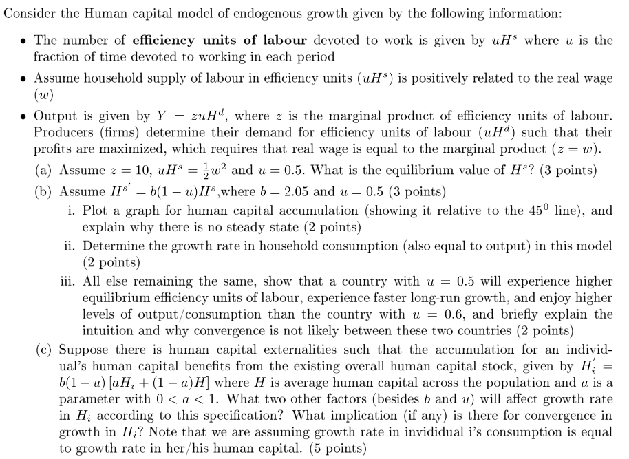 Solved Consider the Human capital model of endogenous growth | Chegg.com