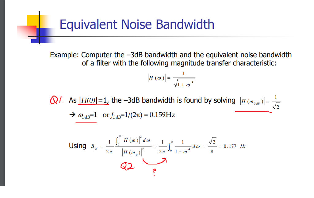 Solved Equivalent Noise Bandwidth Example: Computer The -3dB | Chegg.com