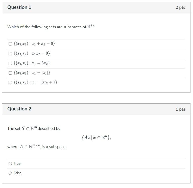 Solved Which of the following sets are subspaces of R2 ? | Chegg.com