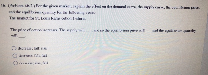 Solved 16. (Problem 4b-2.) For the given market, explain the | Chegg.com