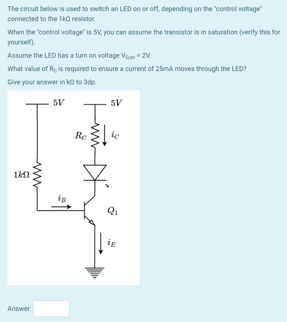 Solved In the following circuit, Vs = OV, V1 = 5V, VBE,on =