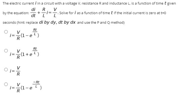 Solved The Electric Current In A Circuit With A Voltage V Chegg Com