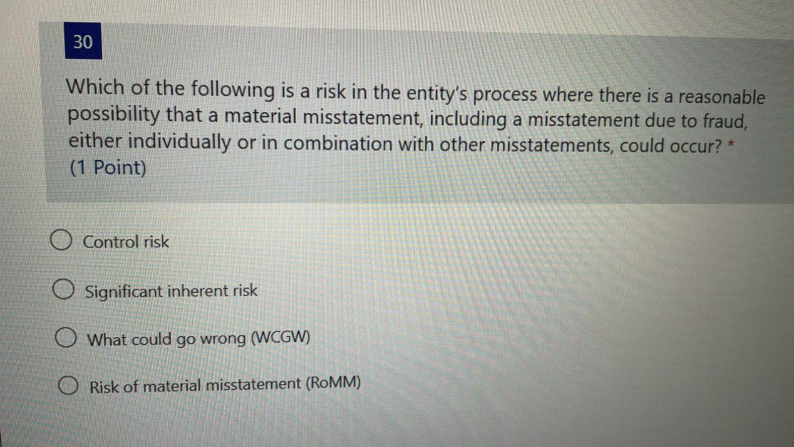 Solved 30 Which of the following is a risk in the entity's | Chegg.com