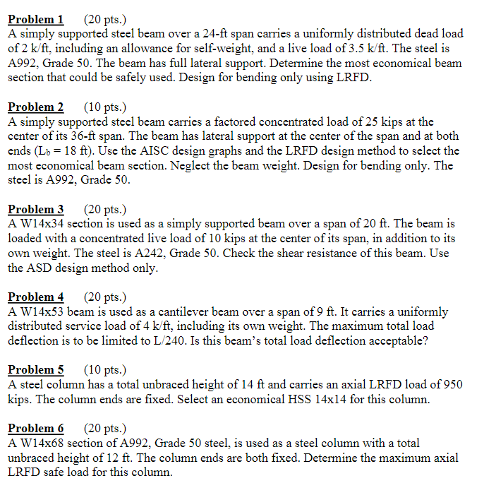 Solved Problem 1 (20 pts.) A simply supported steel beam | Chegg.com