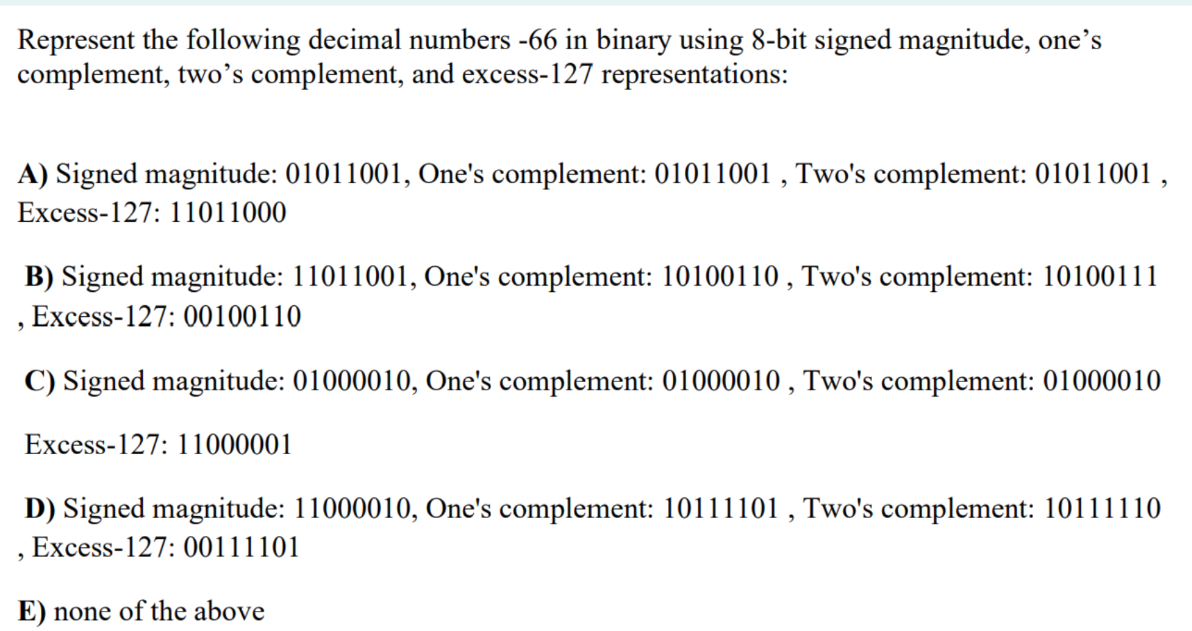 convert 66 in decimal to 8 bit binary