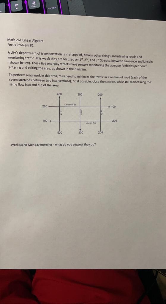 Math 261 Linear Algebra Focus Problem #1 A city's | Chegg.com