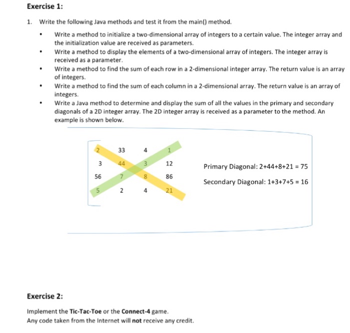 Solved Exercise 1: 1. Write the following Java methods and | Chegg.com