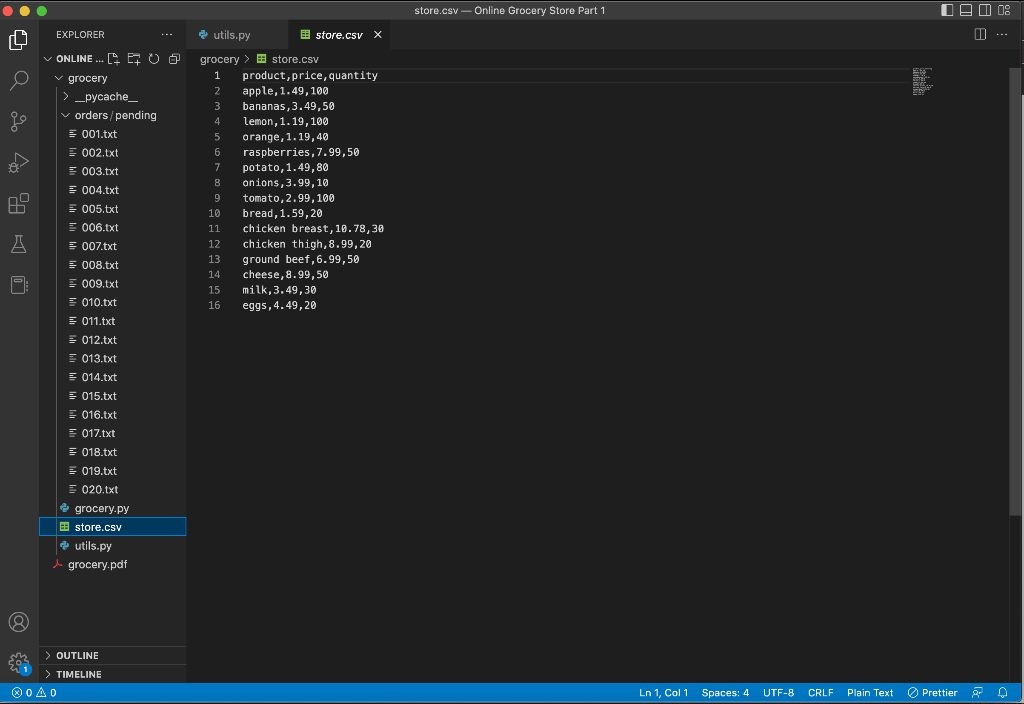 Solved I want to complete a Online Grocery Store Python | Chegg.com