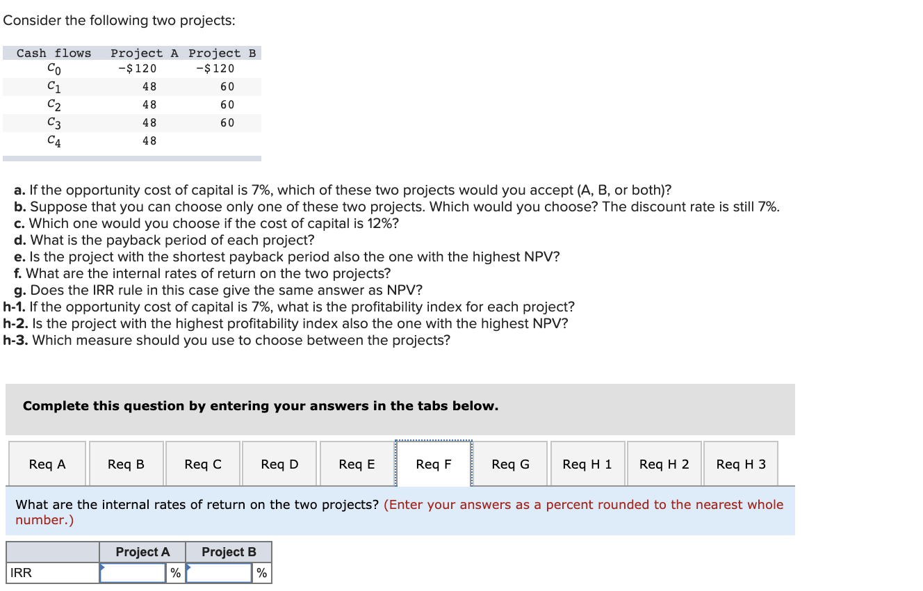 Solved Consider The Following Two Projects: Project A | Chegg.com