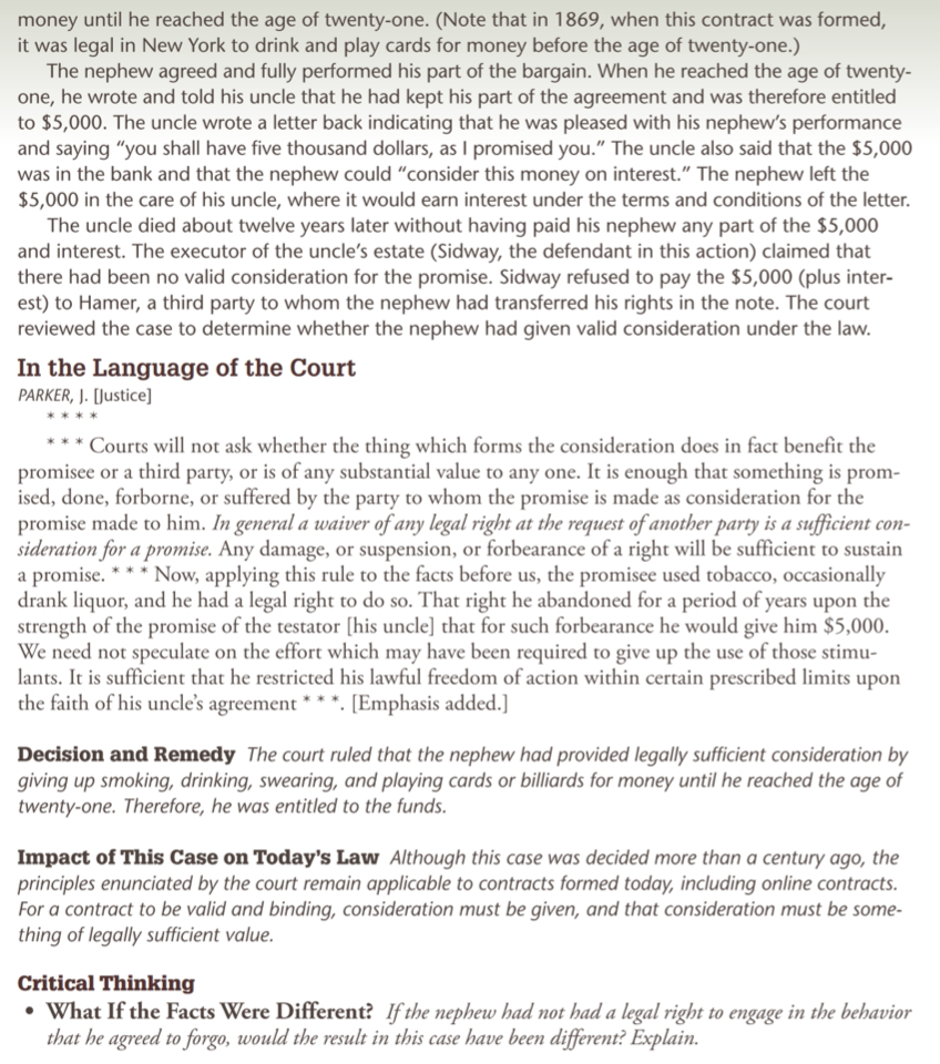 Hamer v. Sidway Court of Appeals of New York, Second