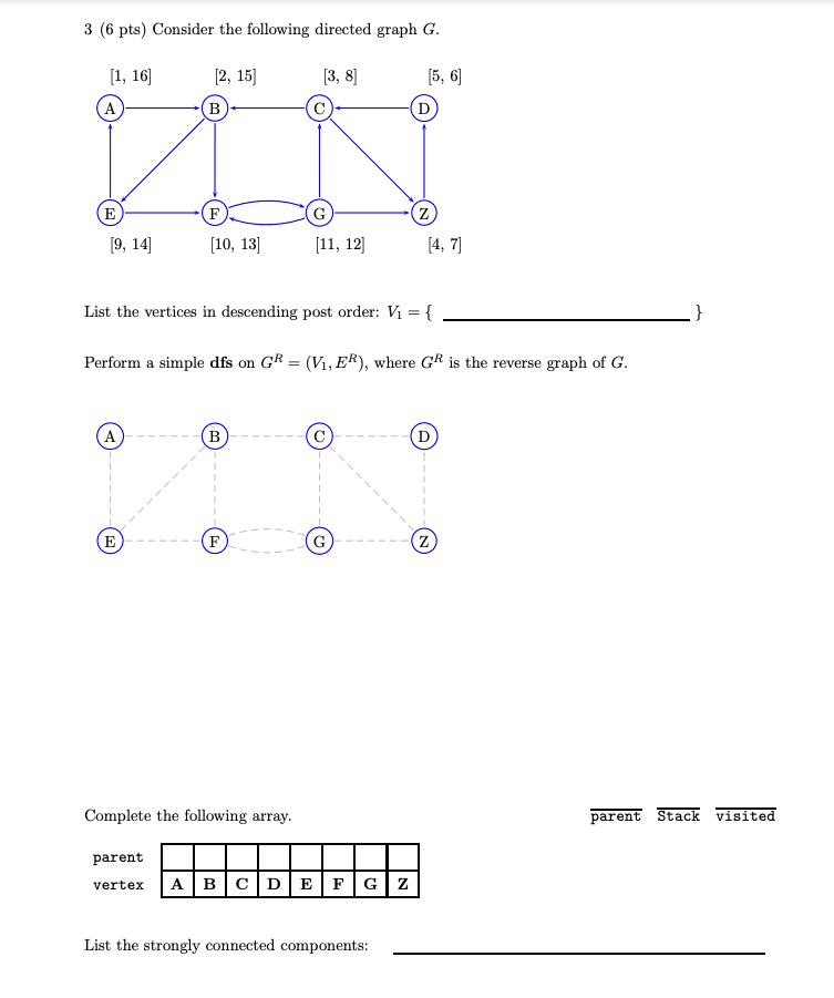 Solved 3 (6 pts) Consider the following directed graph G. | Chegg.com