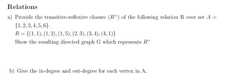 Solved Relations a) Provide the transitive-reflexive closure | Chegg.com