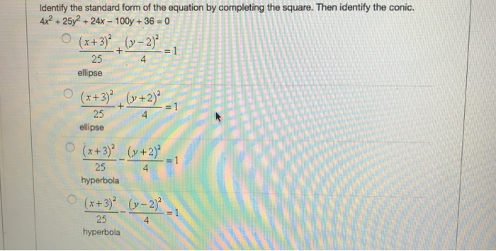 Solved Identify the standard form of the equation by | Chegg.com