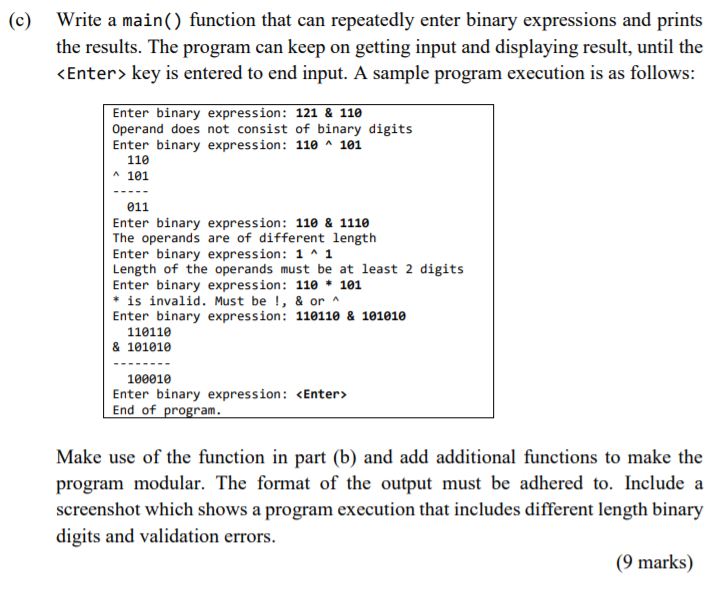 Solved (c) Write a main() function that can repeatedly enter | Chegg.com