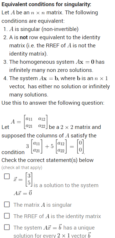 Solved Equivalent conditions for singularity Let A be an n