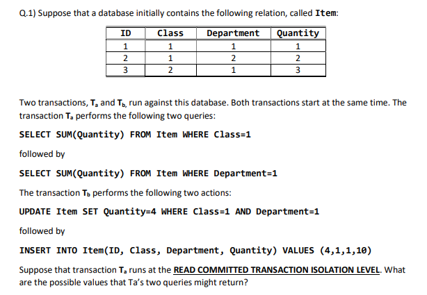 Solved Q.1) Suppose That A Database Initially Contains The | Chegg.com