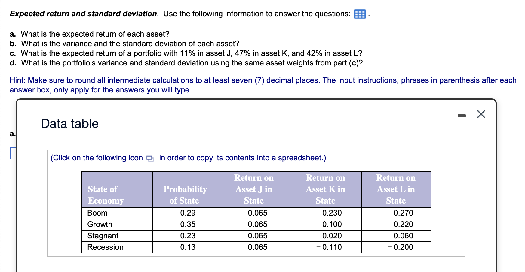 Solved Expected Return And Standard Deviation. Use The | Chegg.com