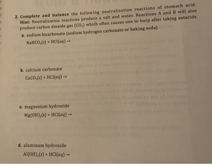 Solved Complete and balance the following neutralization | Chegg.com